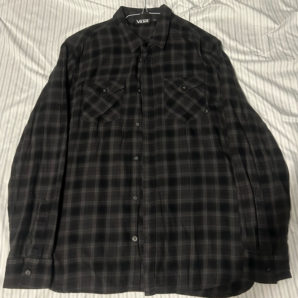 Vans Men's Black Plaid Shirt Flannel